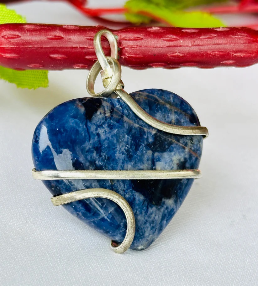 Sodalite Heart Wrapped Pendant